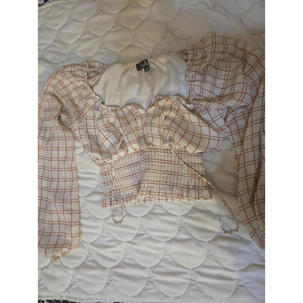 Lulus Women's Long Sleeve Smocked Plaid Crop Top Xs